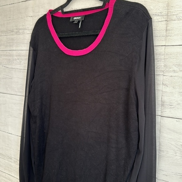 DKNY Pull Over Sweater with Sheer Sleeves | SIZE L - Picture 3 of 7